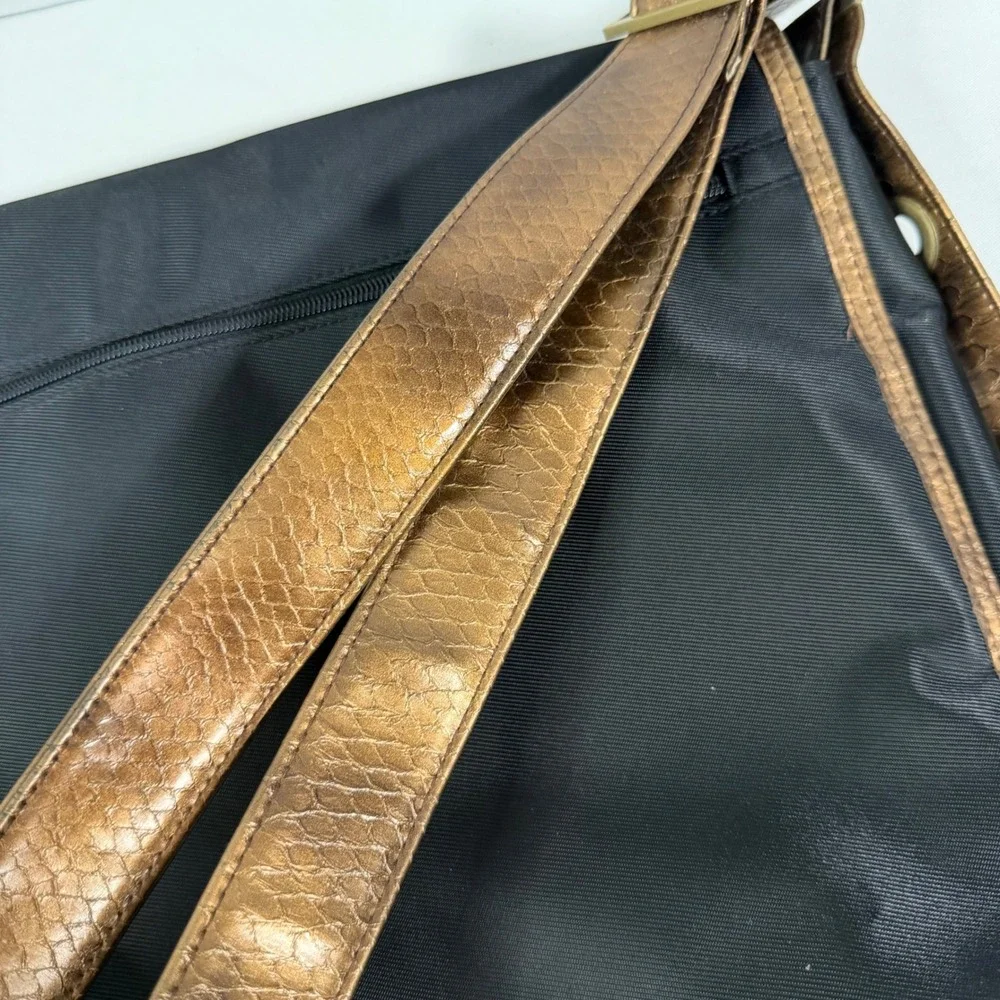 Y2K Messenger Bag Black Bronze Nylon Faux Croc Trim Grommet Detail Naturalizer
